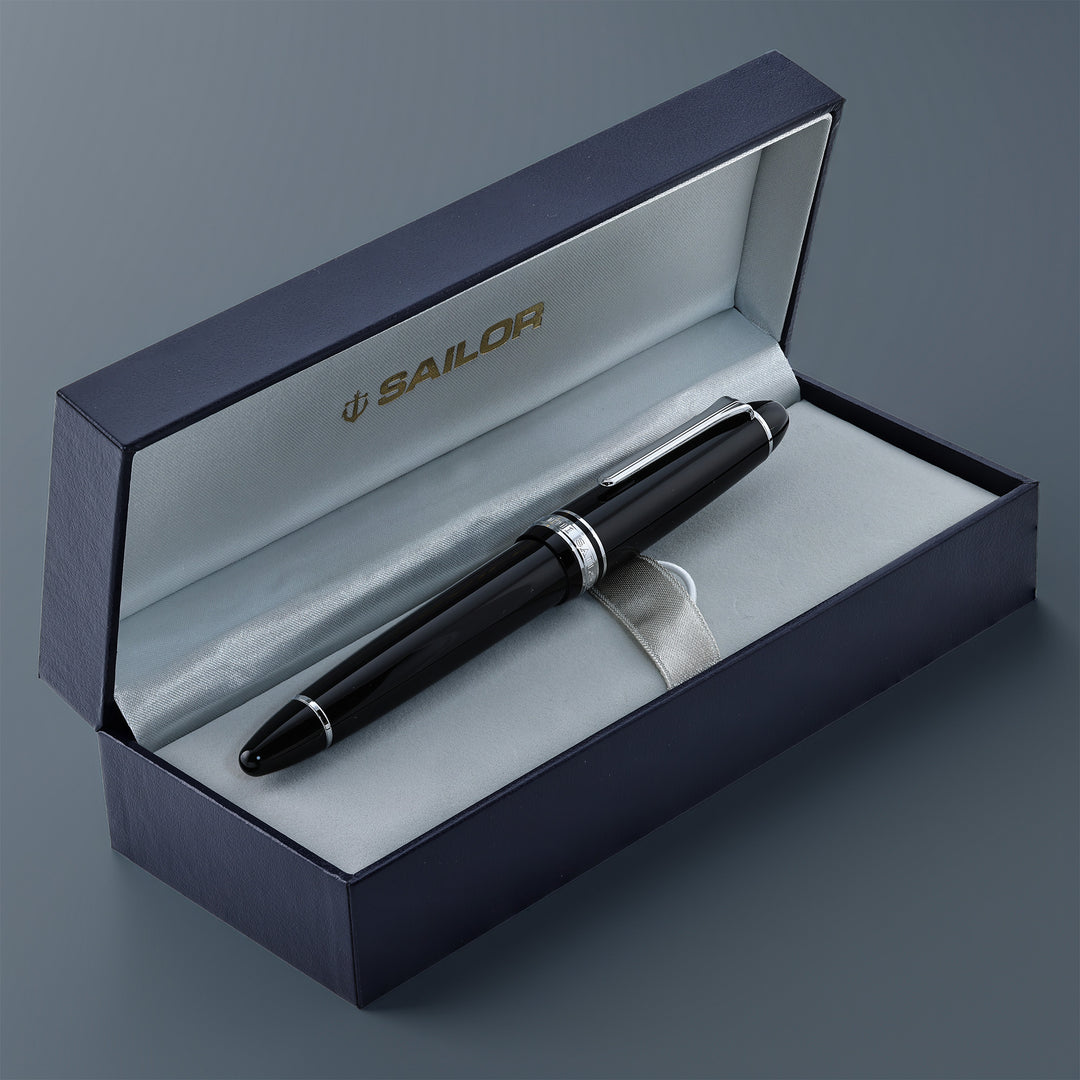 Sailor 1911L Black Fountain Pen With Rhodium Trim