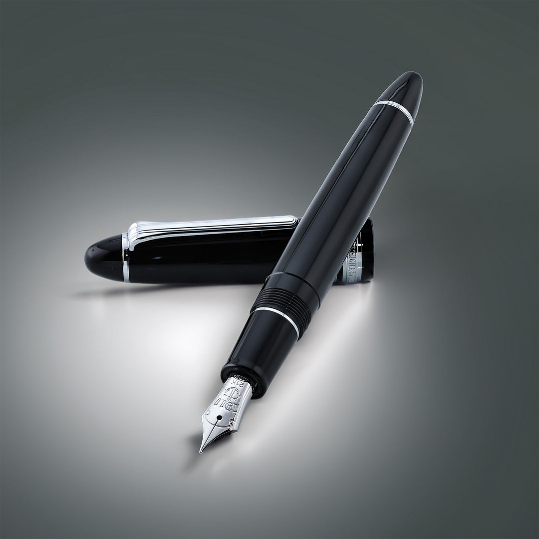 Sailor 1911L Black Fountain Pen With Rhodium Trim