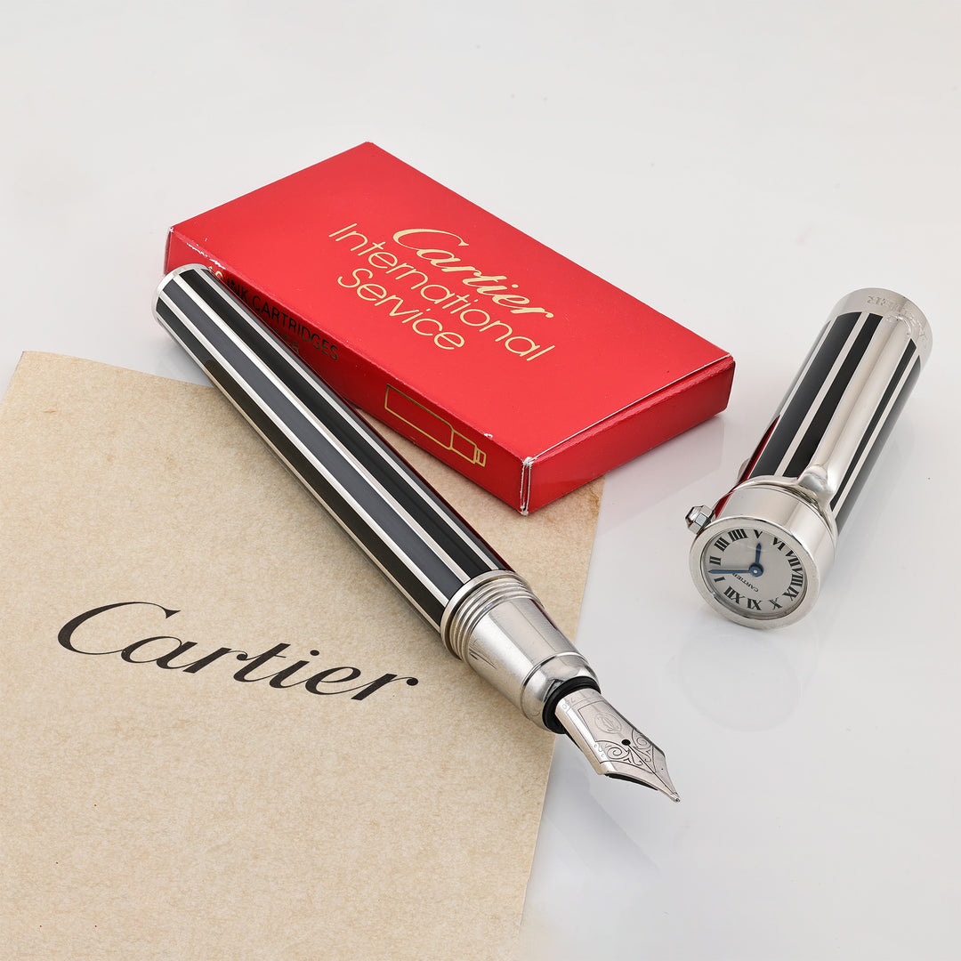 Cartier Watch Pen Black Lacquer W/Platinum Finsh