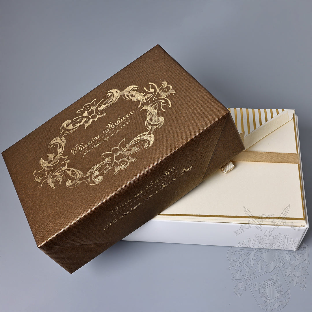 Gold Stripe Flat Notecards 4.25"  x 6.5" (25ct.) | Rossi 1931 Italian Stationery