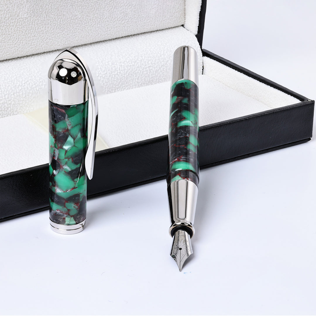 Visconti Pericle Green And Red Cracked Ice Fountain Pen