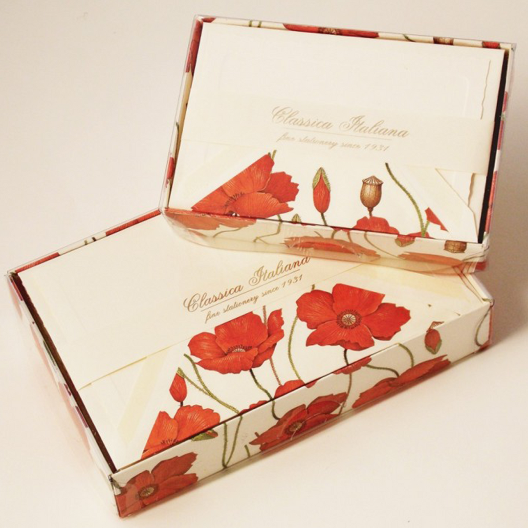Poppies Folded Cards & Lined Envelopes 4.50" x 6.75" - (10ct.) | Rossi 1931 Italian Stationery