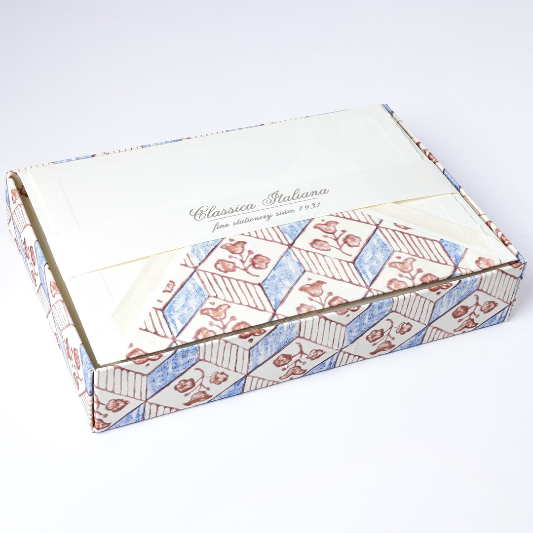 Red Blue Water Color Flat Notecards 3.25" x  5.25"  (10ct.) | Rossi 1931 Italian Stationery