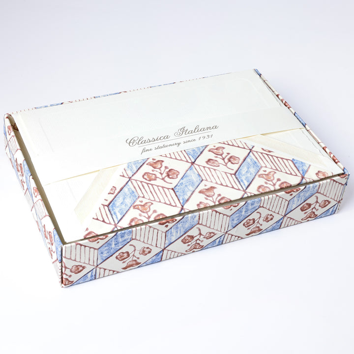 Red Blue Water Color Flat Notecards 3.25" x  5.25"  (10ct.) | Rossi 1931 Italian Stationery