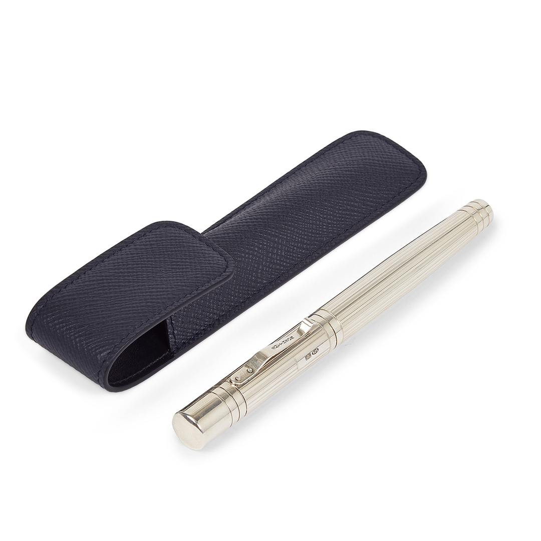 Smythson Of Bond Street Panama Navy Blue - Pen Sleeve