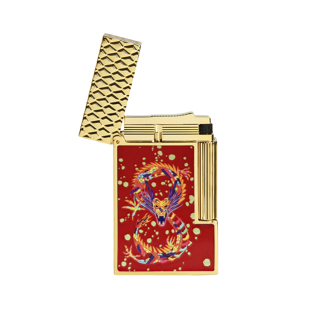 S.T. Dupont Ligne 2 Perfect Ping Lighter Year of the Dragon in Burgundy/Golden Yellow