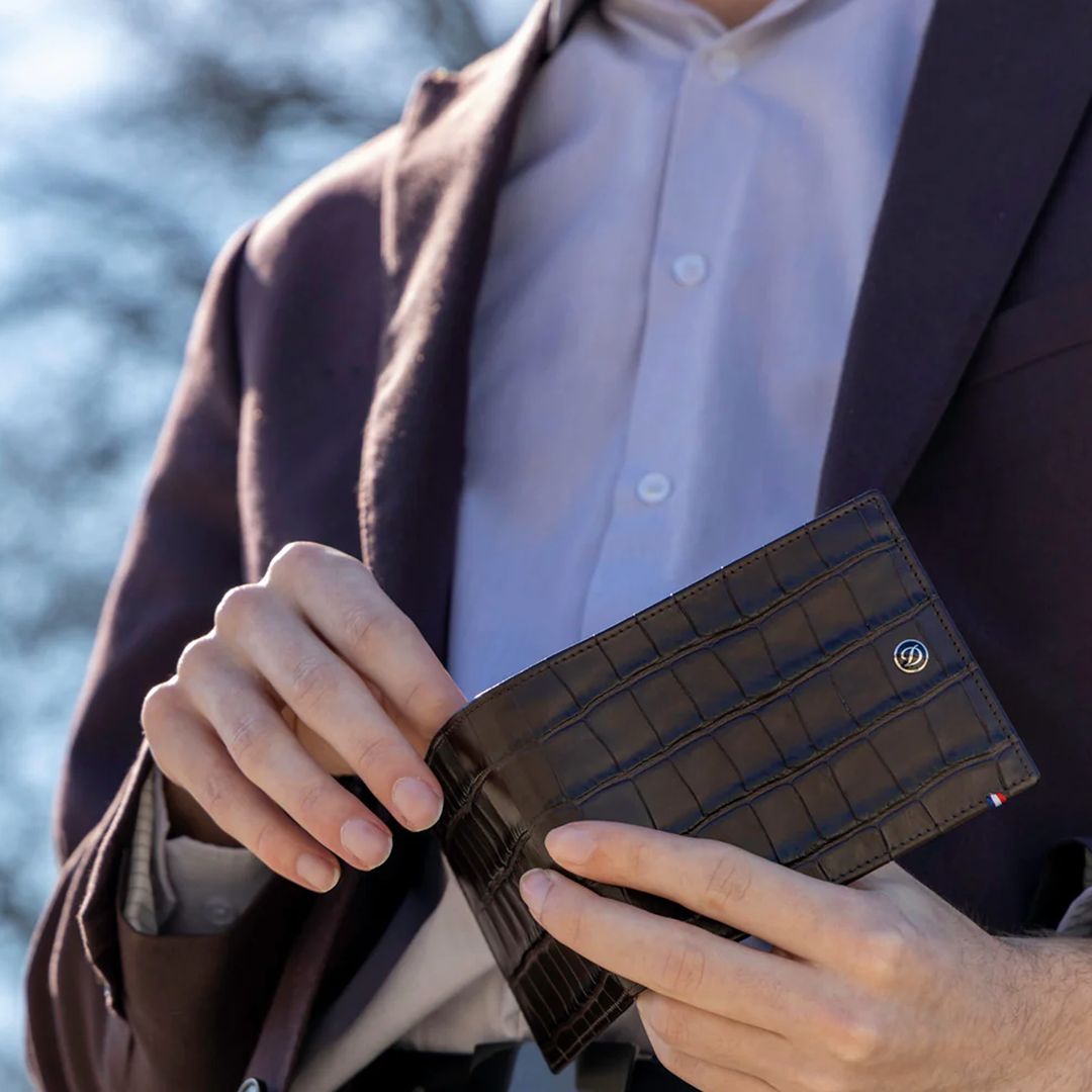 S.T. Dupont Line D Brown Croco Dandy 6 Credit Card Wallet