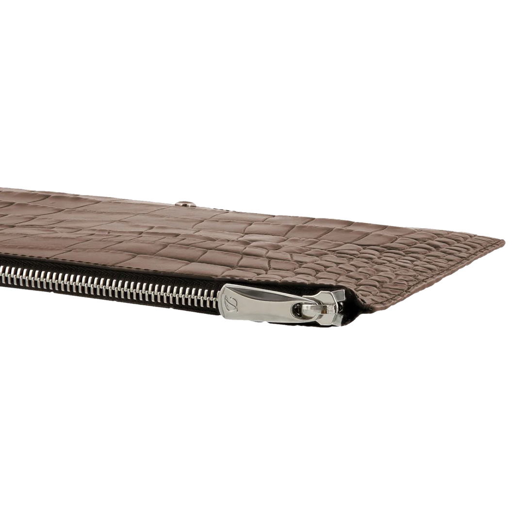 S.T. Dupont Line D Croco Dandy Brown Flat Pouch