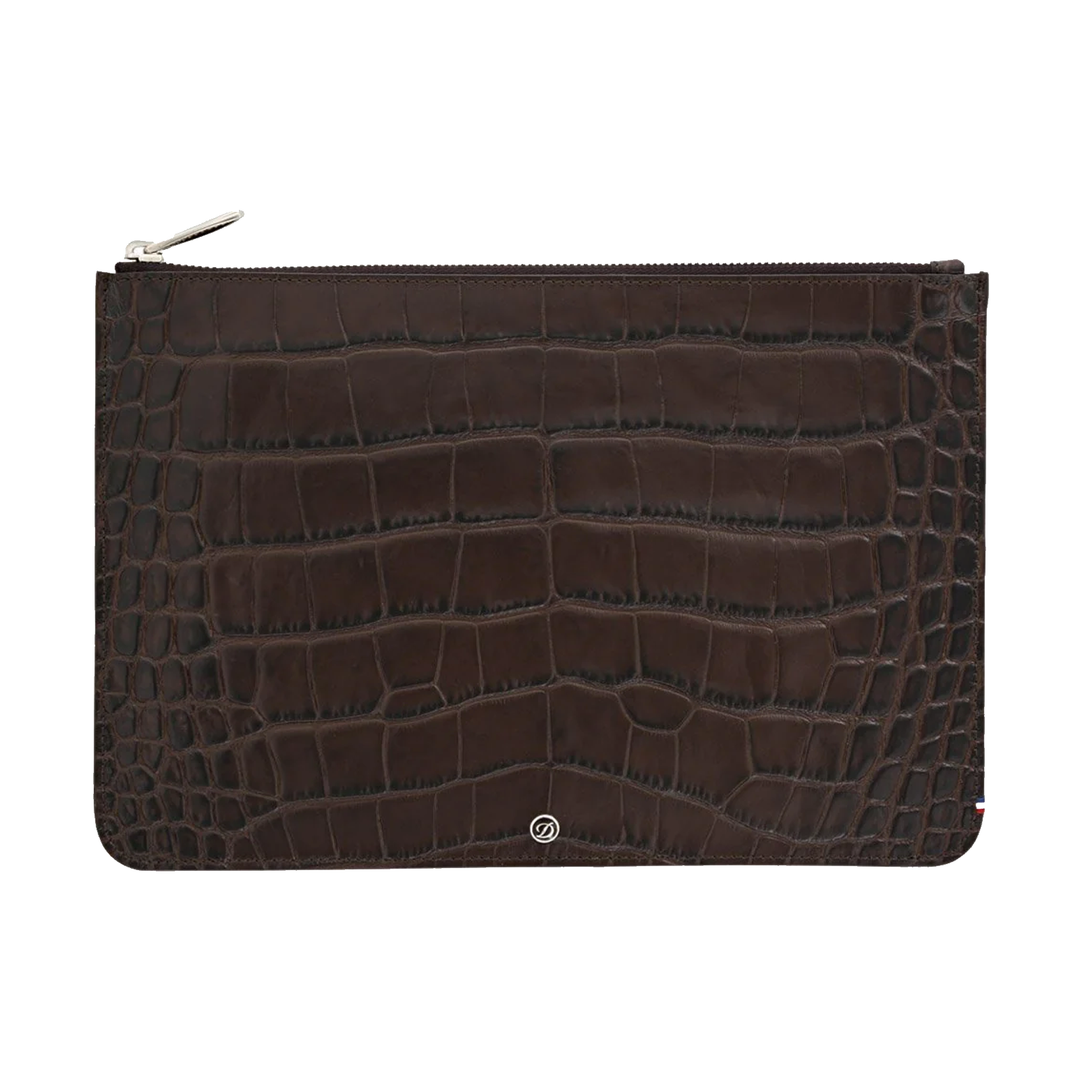 S.T. Dupont Line D Croco Dandy Brown Flat Pouch