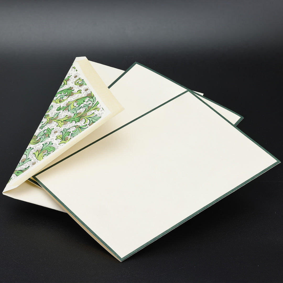 Green Florentine Folded Notecards 4,13”x 6,30” (10ct.) | Rossi 1931 Italian Stationery