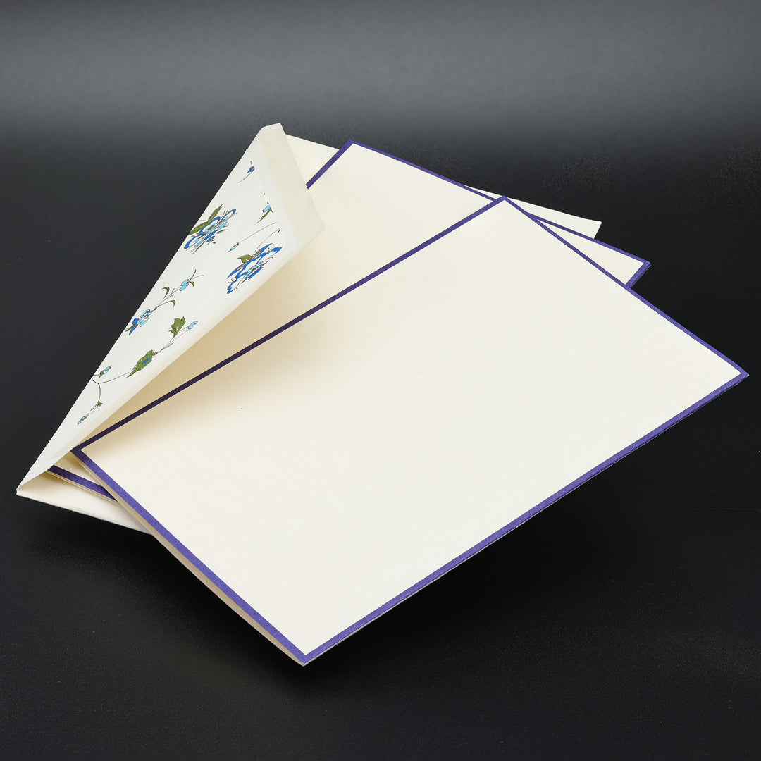 Blue Floral Motive Folded cards and Envelopes 4.25”x 6.25” (10ct.) | Rossi 1931 Italian Stationery