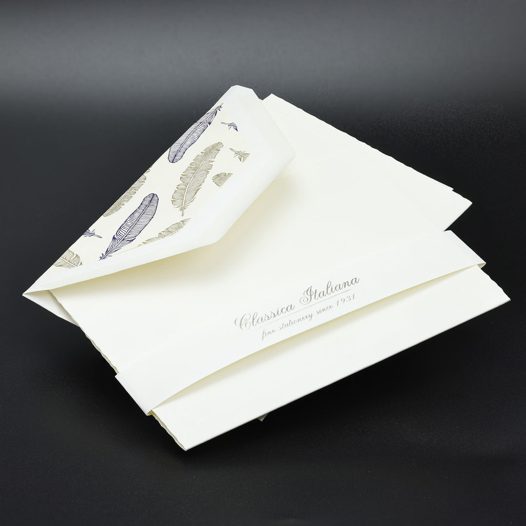 Feather Folded cards and Envelopes 4,5”x 6,7” (10ct.) | Rossi 1931 Italian Stationery