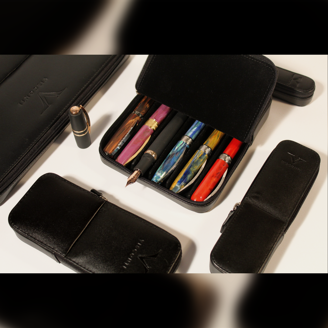 Visconti Black Leather 6 Pen Pouch
