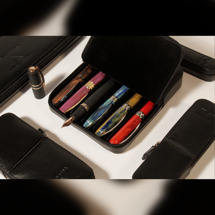 Visconti Black Leather 3 Pen Pouch