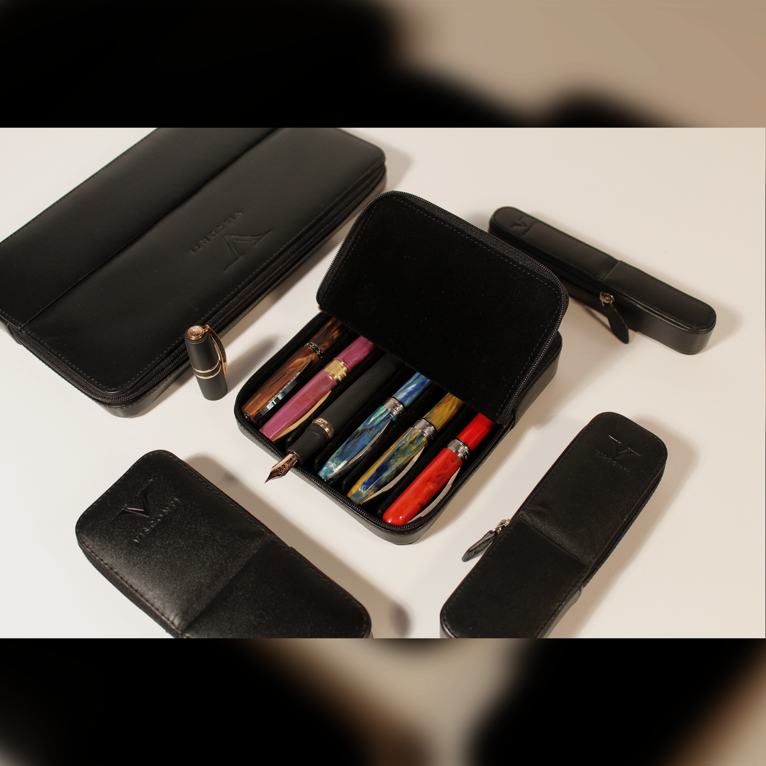 Visconti Black Leather 3 Pen Pouch