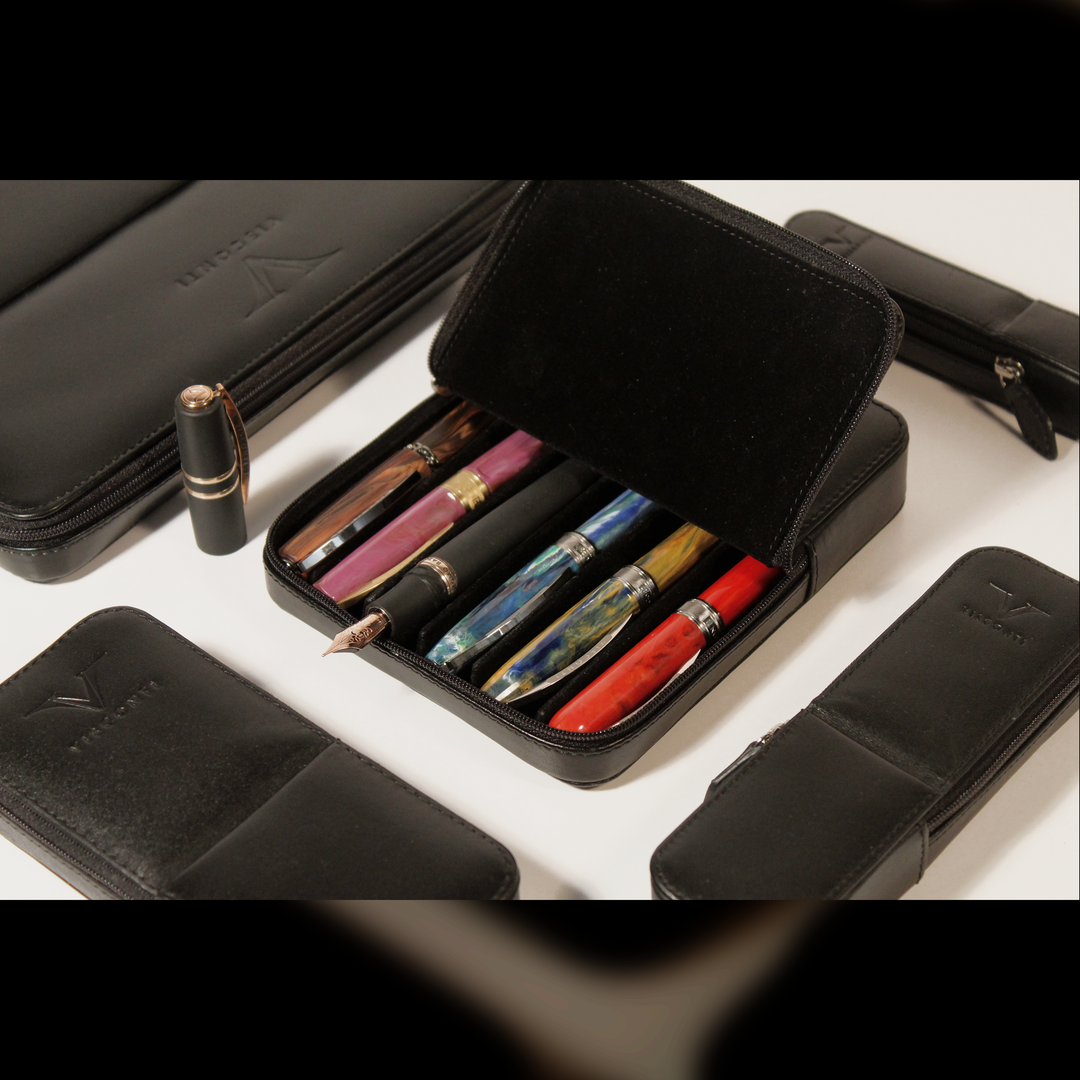 Visconti Black Leather 2 Pen Pouch