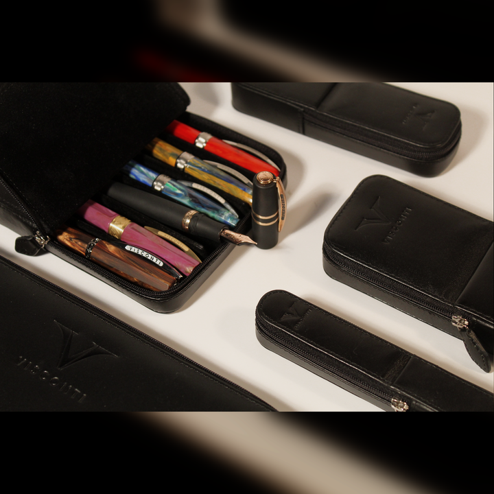 Visconti Black Leather 6 Pen Pouch