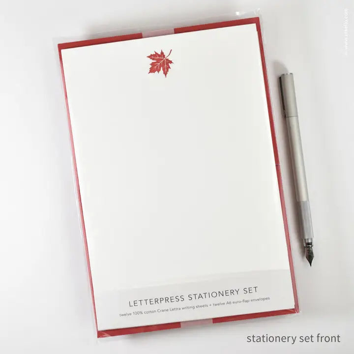Stationery Set with Red Maple Leaf