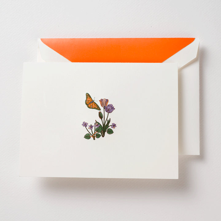 Crane Butterfly and Flowers Cards & Envelopes - 10pk