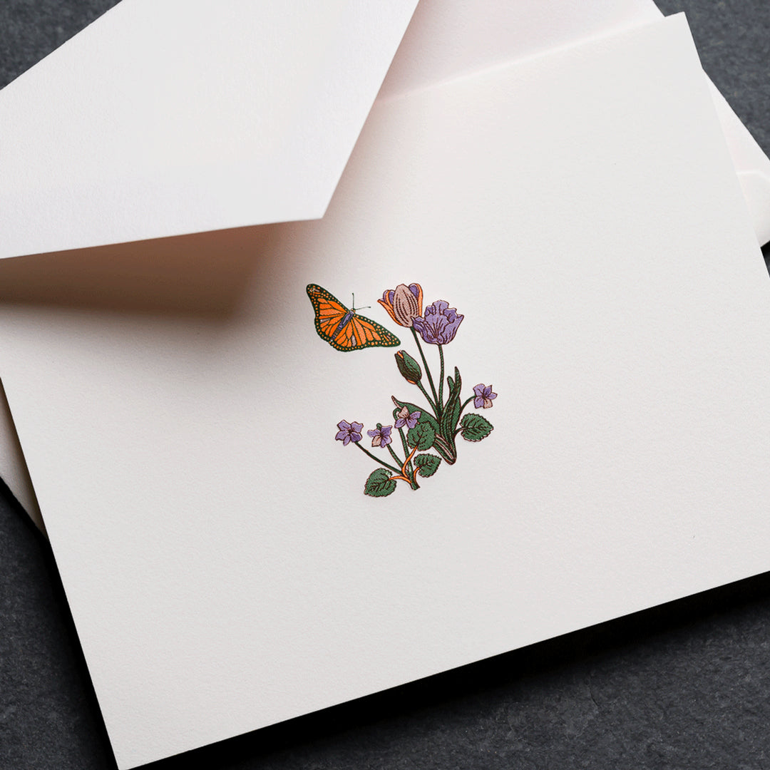 Crane Butterfly and Flowers Cards & Envelopes - 10pk