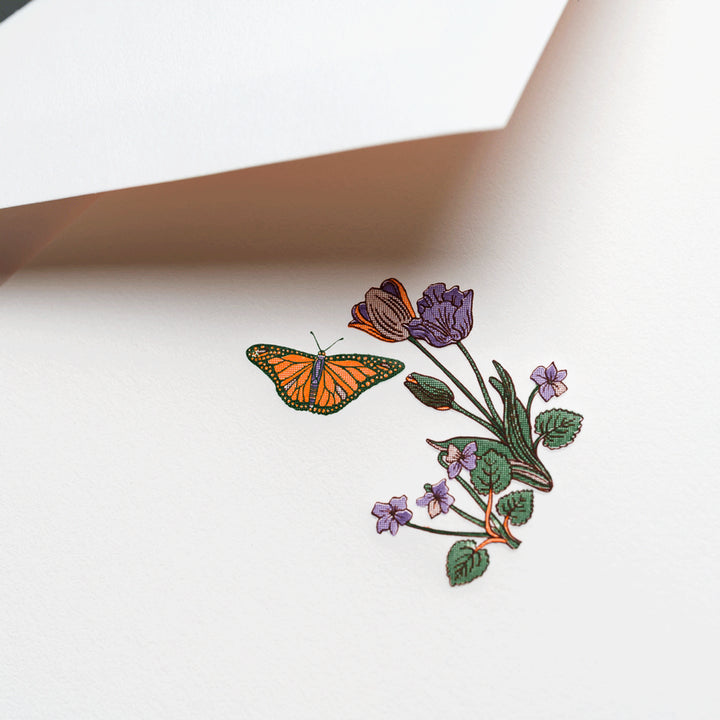 Crane Butterfly and Flowers Cards & Envelopes - 10pk