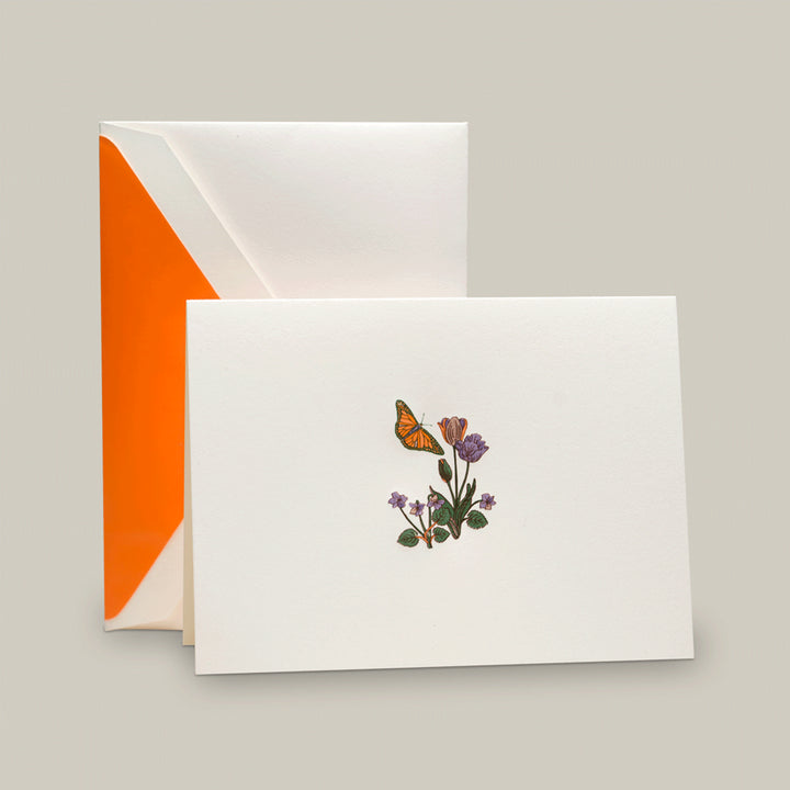 Crane Butterfly and Flowers Cards & Envelopes - 10pk