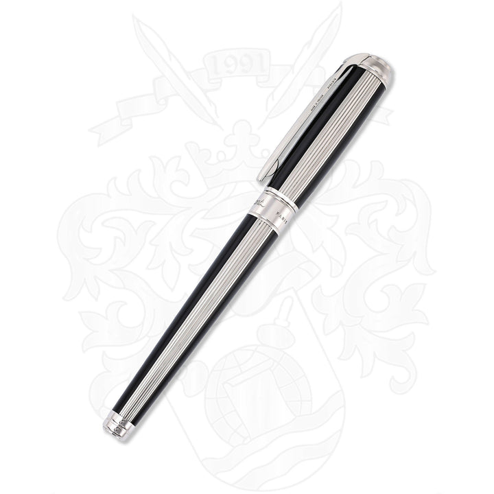S.T. Dupont Line D Medium Black And Silver Ribbed Finish Fountain Pen