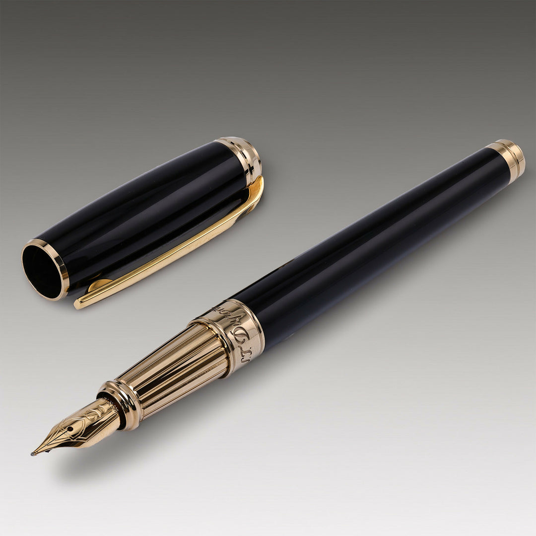 S.T. Dupont Line D Large Fountain Pen - Black & Gold