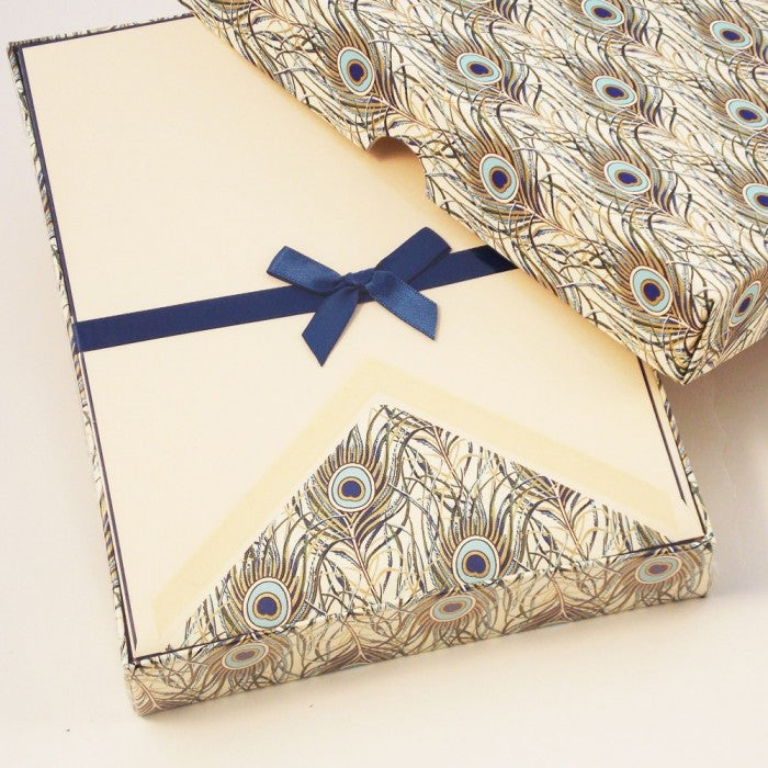 Peacock Feathers Writing Paper and Lined Envelopes 6.25" x 8.50" I Rossi 1931 Italian Stationery