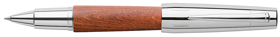 Faber-Castell E-Motion Wood & Polished Chrome-Brown Rollerball Pen