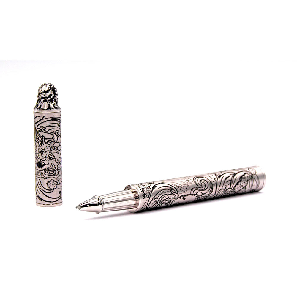 S.T. Dupont Haute Creation Tattoo Collection Rollerball Pen - Rhodium Foo Dog