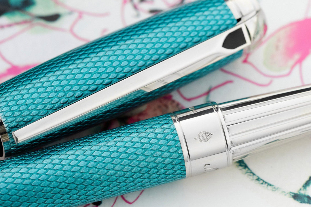 S.T. Dupont Diamond Guilloche Fountain Pen - Aquamarine