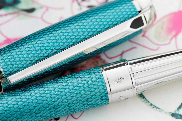 S.T. Dupont Diamond Guilloche Fountain Pen - Aquamarine
