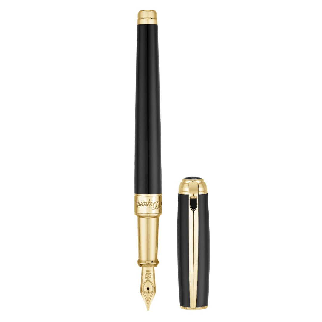 S.T. Dupont Line D Medium Fountain Pen - Black & Gold