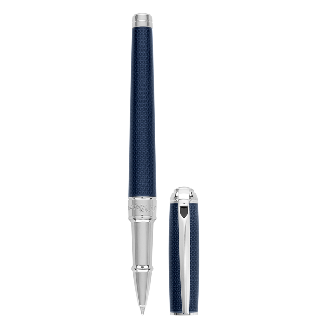 S.T. Dupont Line D Medium Rollerball Pen - Guilloche Blue & Palladium