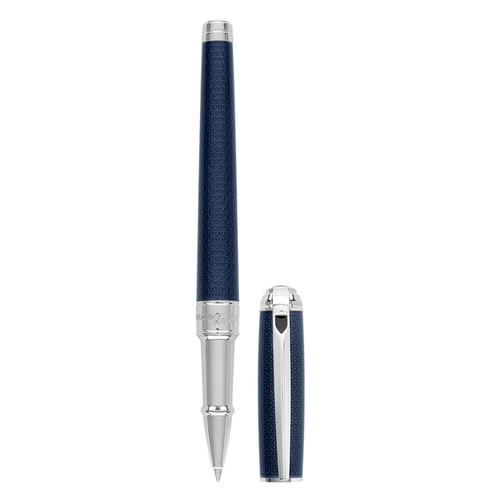 S.T. Dupont Line D Medium Rollerball Pen - Guilloche Blue & Palladium
