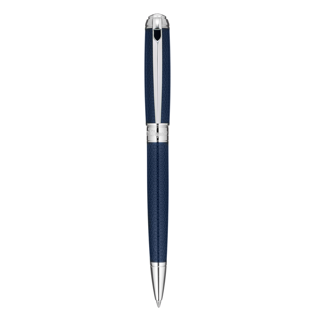 S.T. Dupont Line D Medium Ballpoint Pen - Guilloche Blue & Palladium