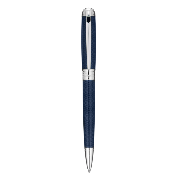 S.T. Dupont Line D Medium Ballpoint Pen - Guilloche Blue & Palladium
