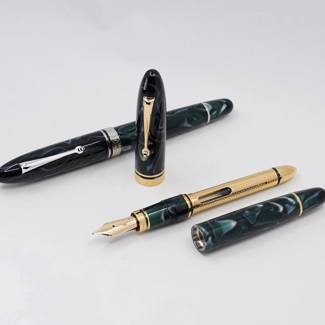 ASC Ogiva Medio Green Lagoon fountain pen - Rhodium Trim