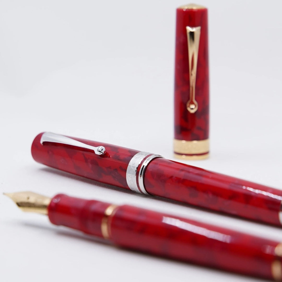 ASC Bologna Medio Rosso Magma fountain pen - Rhodium Trim