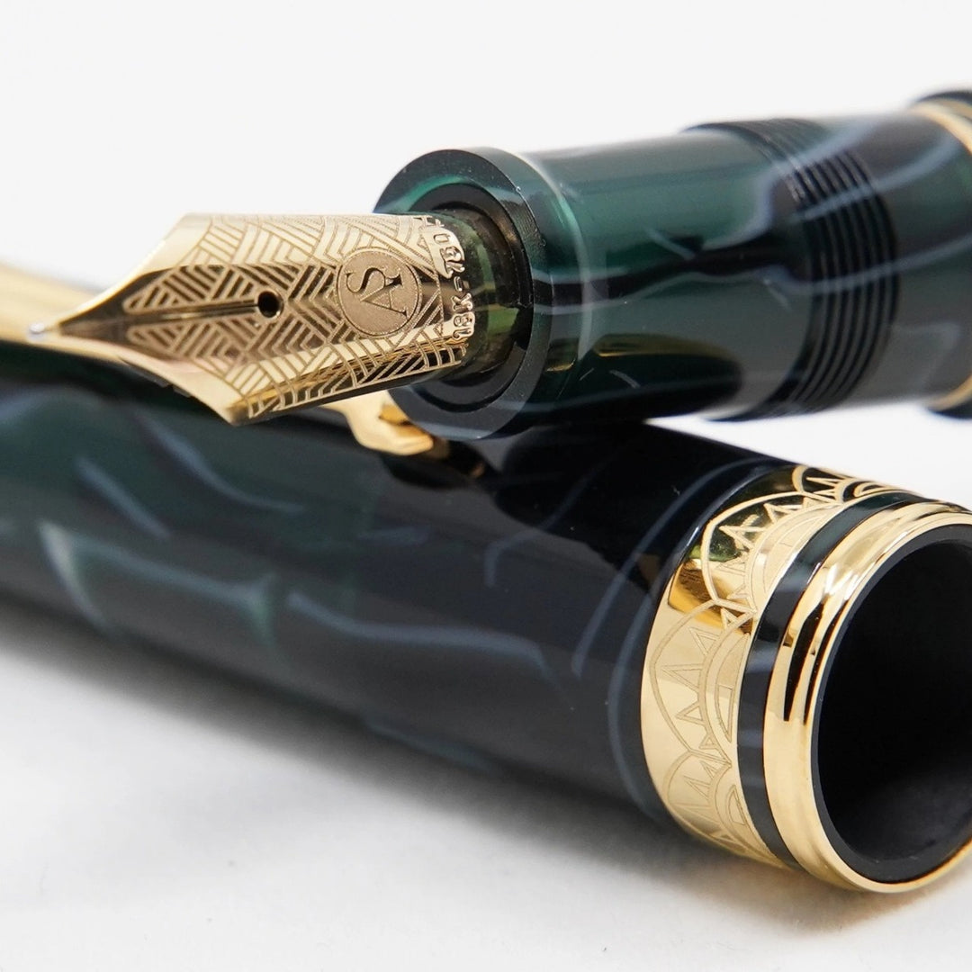 ASC Bologna Medio Green Lagoon fountain pen - Gold Trim