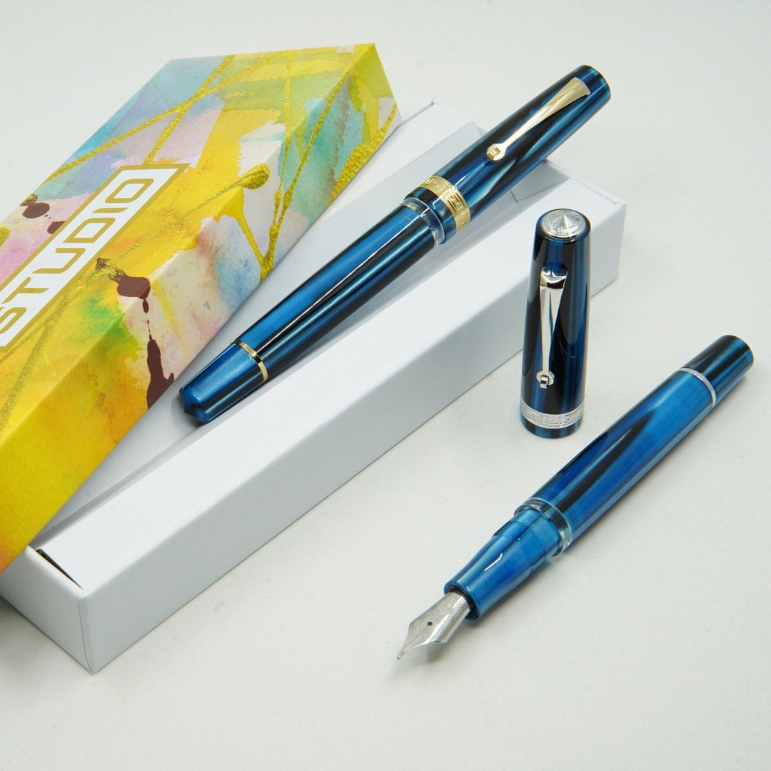 Armando Simoni Club Studio Blue Glacier Fountain Pen - Rhodium Trim