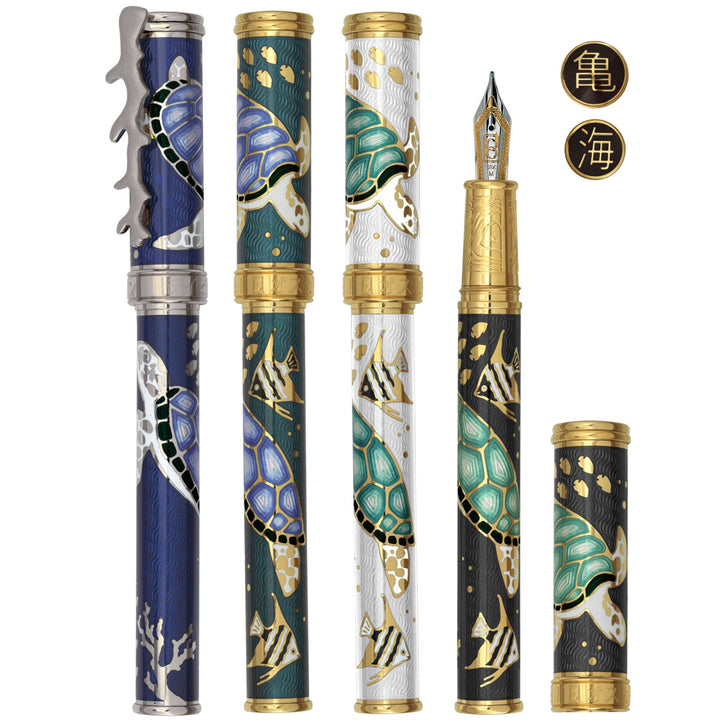 David Oscarson Sea Turtles Fountain Pen - Blue