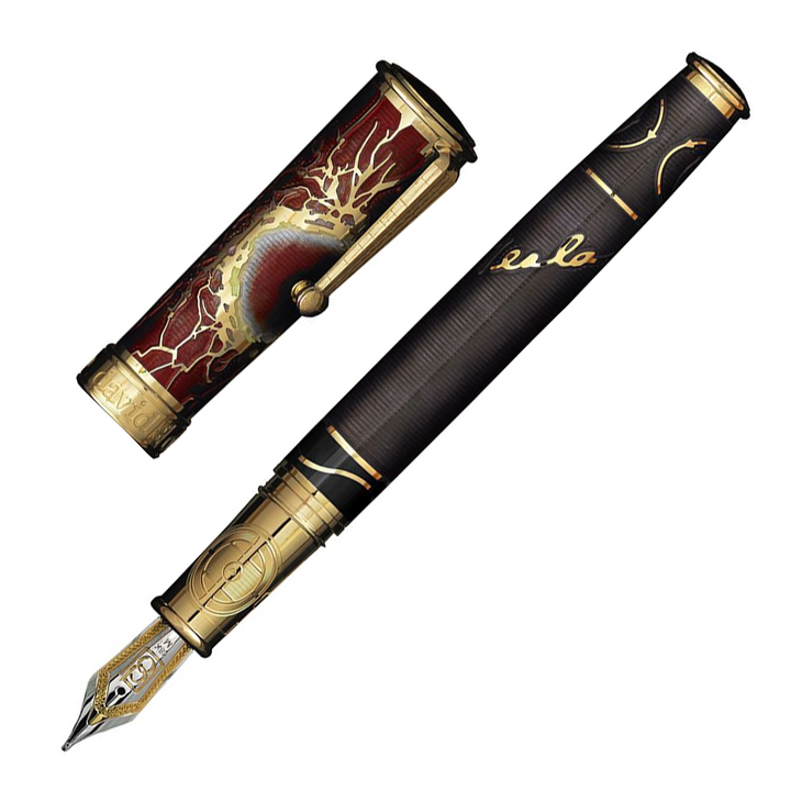 David Oscarson Tesla Fountain Pen - Translucent Red / Mossy Black Gold