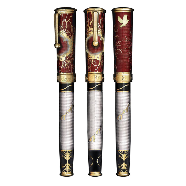 David Oscarson Tesla Fountain Pen - Translucent Red / White Gold