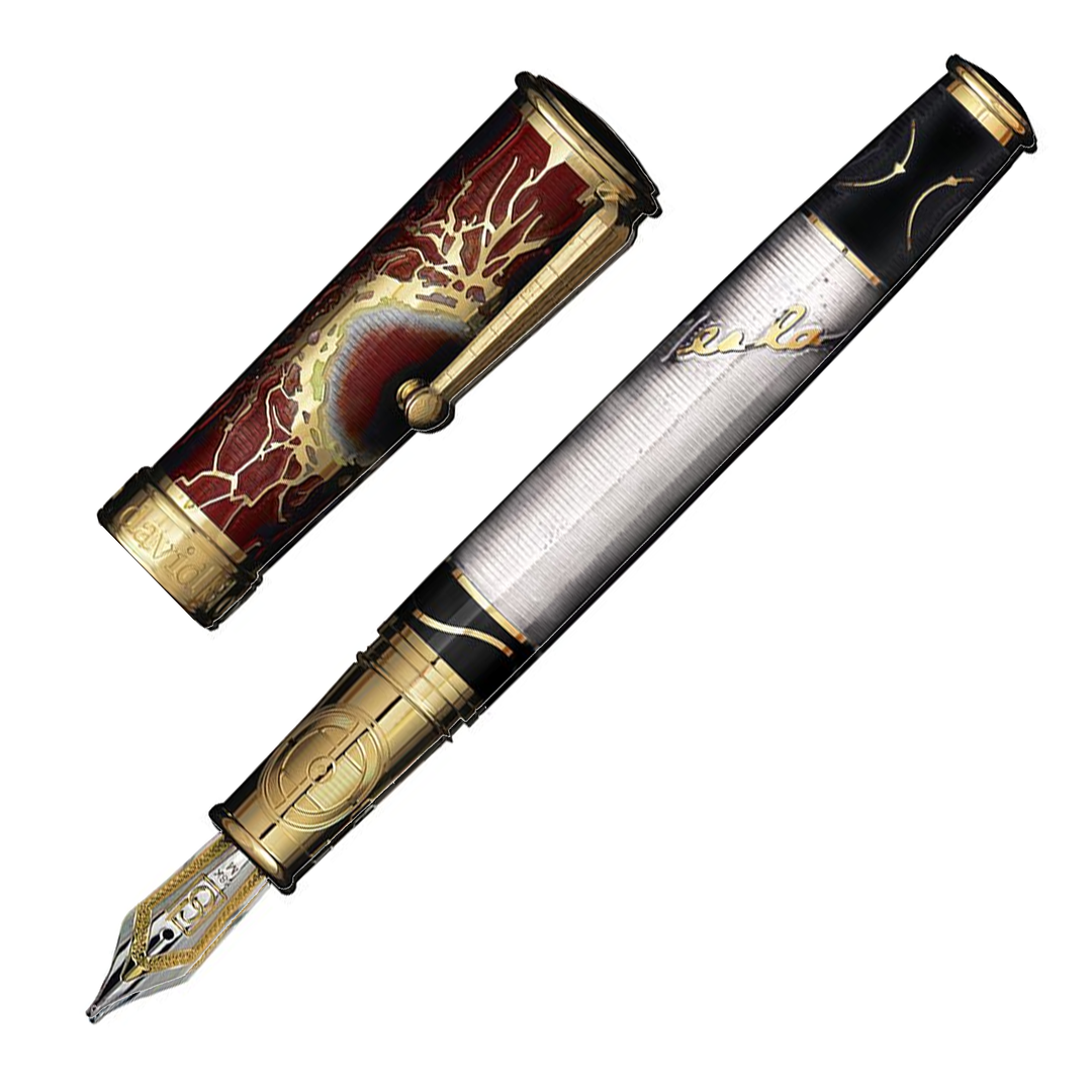 David Oscarson Tesla Fountain Pen - Translucent Red / White Gold