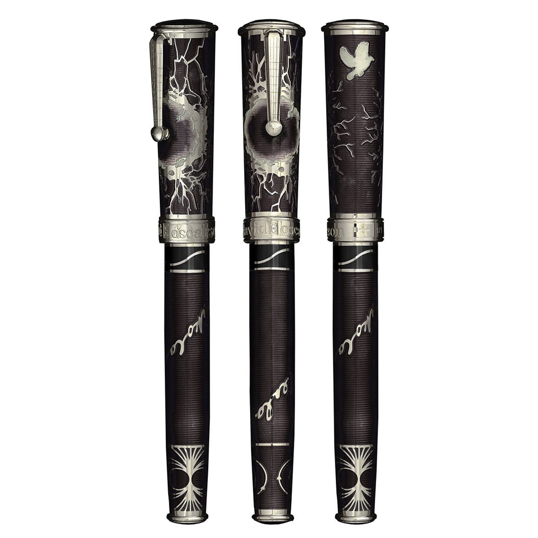 David Oscarson Tesla Fountain Pen - Mossy Black Silver