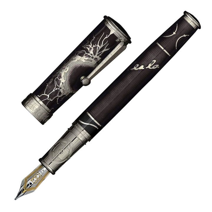David Oscarson Tesla Fountain Pen - Mossy Black Silver