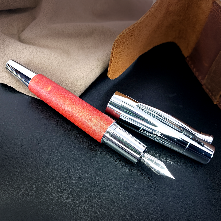 Faber-Castell E-Motion Wood & Polished Chrome-Brown Fountain Pen