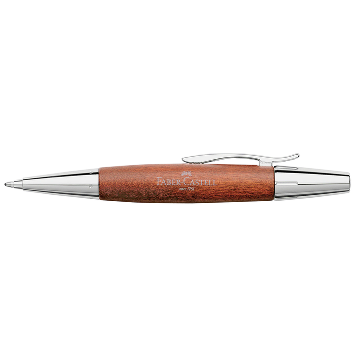 Faber-Castell E-Motion Wood & Polished Chrome-Brown Ballpoint Pen